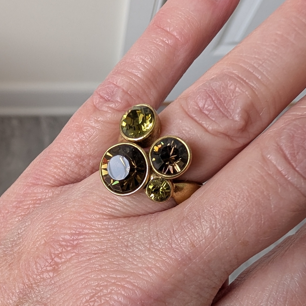 Pilgrim Green And Brown Crystal Ring